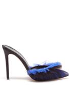 Andrea Wazen - Karlie Crystal-embellished Tulle And Satin Mules - Womens - Dark Blue