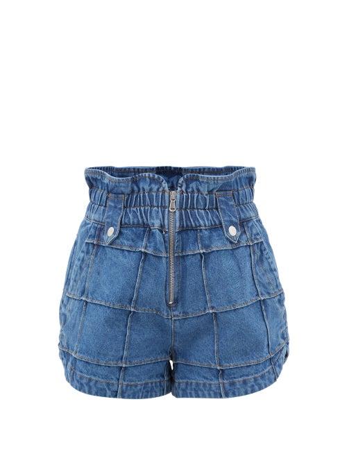Sea - Dagmar Paperbag-waist Patchwork-denim Shorts - Womens - Blue