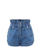 Sea - Dagmar Paperbag-waist Patchwork-denim Shorts - Womens - Blue