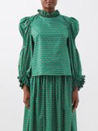 Horror Vacui - Claire Floral-print Cotton-poplin Blouse - Womens - Green Multi