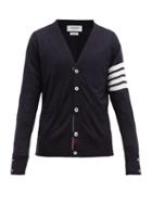 Matchesfashion.com Thom Browne - 4 Bar V Neck Merino Wool Cardigan - Mens - Navy