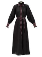 Matchesfashion.com Muzungu Sisters - Alice High-neck Embroidered Linen Dress - Womens - Black