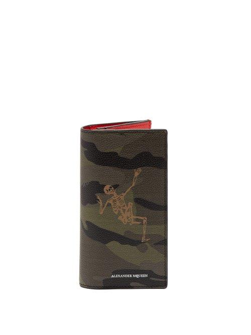 Matchesfashion.com Alexander Mcqueen - Skeleton Print Grained Leather Wallet - Mens - Khaki