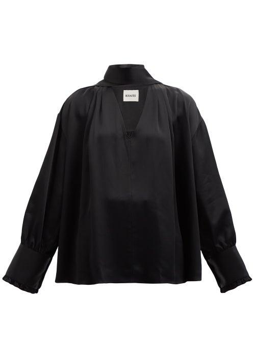Khaite - Fran V-neck Crepe Blouse - Womens - Black