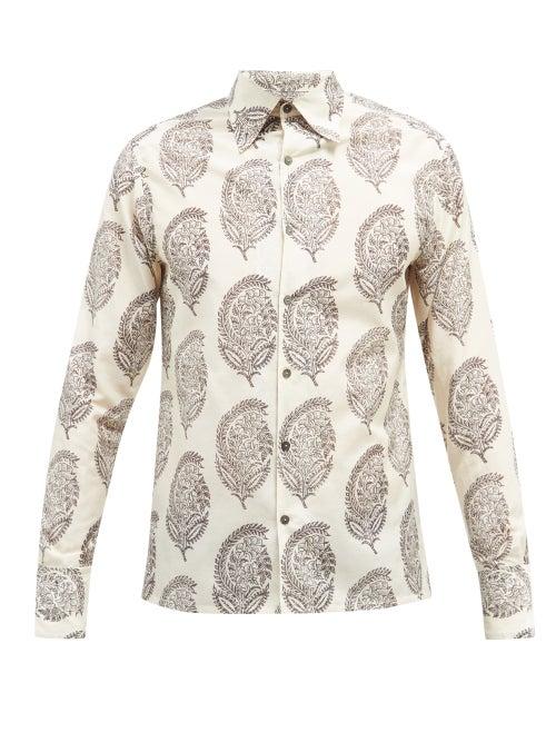 Mens Rtw 73 London - Floral-print Cotton-blend Shirt - Mens - Cream Multi