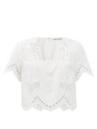 Self-portrait - Broderie-anglaise Cotton-poplin Top - Womens - White