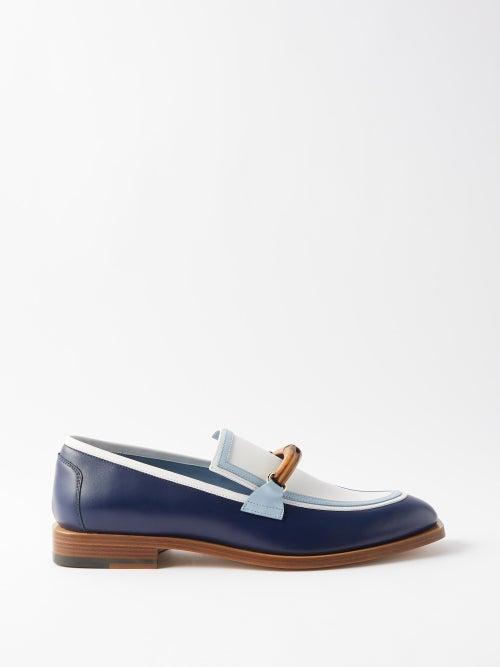Casablanca - Envelope Bamboo-strap Leather Loafers - Mens - Blue Navy