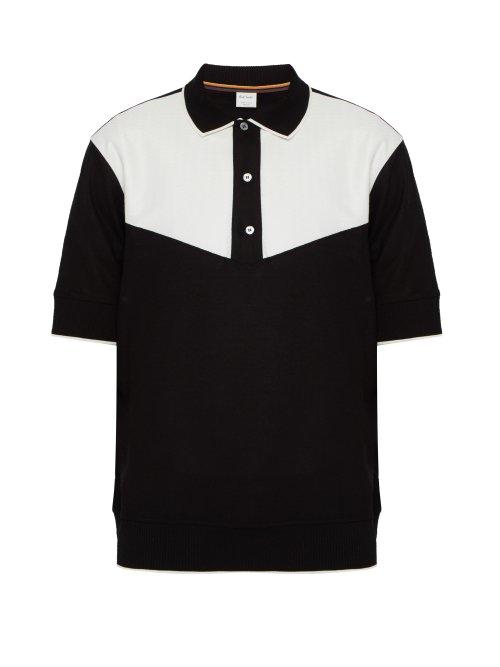 Matchesfashion.com Paul Smith - Herringbone Panelled Cotton Piqu Polo Shirt - Mens - Black