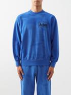 Aries - Temple-print Sunbleached Cotton-jersey Sweatshirt - Mens - Blue