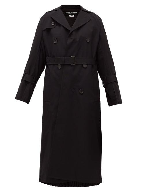 Matchesfashion.com Junya Watanabe - Pleated Wool-blend Gabardine Trench Coat - Womens - Black