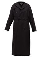 Matchesfashion.com Junya Watanabe - Pleated Wool-blend Gabardine Trench Coat - Womens - Black