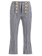 Matchesfashion.com Balmain - Striped Cotton Twill Kick Flare Trousers - Womens - Navy White