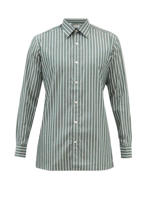 Charvet - Striped Cotton-poplin Shirt - Mens - Green White