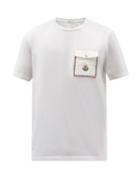 Moncler - Logo Appliqu Shell Patch-pocket Cotton T-shirt - Mens - White