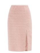 Matchesfashion.com Giambattista Valli - Faux Pearl-trimmed Cotton-blend Tweed Midi Skirt - Womens - Light Pink