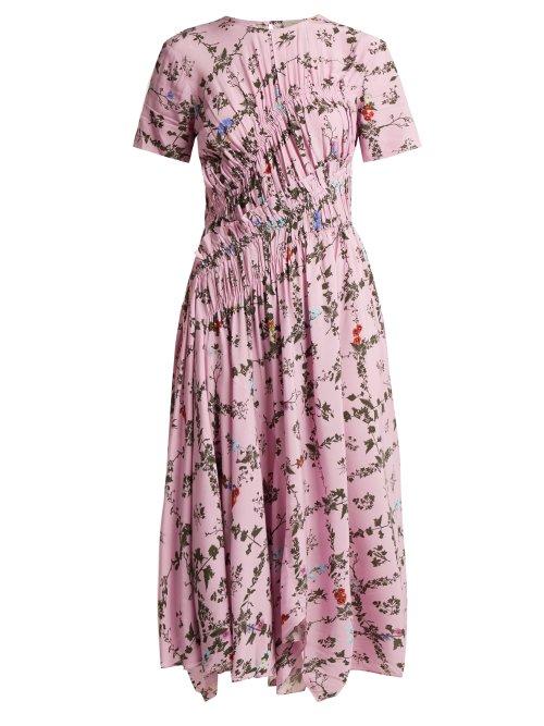 Matchesfashion.com Preen Line - Keziah Floral Print Handkerchief Hem Midi Dress - Womens - Pink Multi