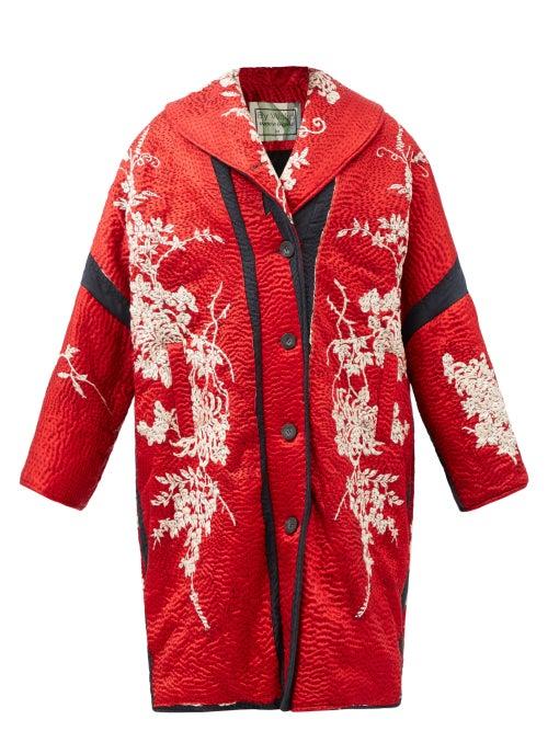 By Walid - Amira Upcycled Silk And Wool Coat - Womens - Red