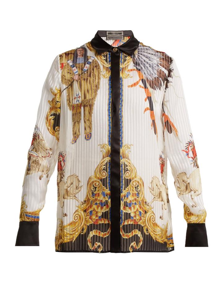 Versace Native American-print Sheer-silk Shirt