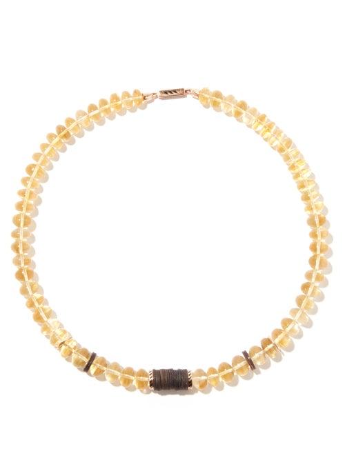 Dezso - Citrine, Coconut-shell & 14kt Rose-gold Necklace - Womens - Yellow Multi