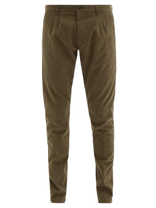 Matchesfashion.com Altea - Pleated Brushed Cotton Blend Twill Chinos - Mens - Khaki