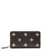 Matchesfashion.com Gucci - Bee Print Zip Around Grained Leather Wallet - Mens - Black Multi