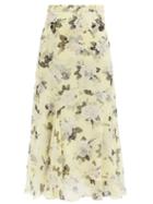 Matchesfashion.com Erdem - Shea Rose-print Silk-chiffon Midi Skirt - Womens - Yellow Print