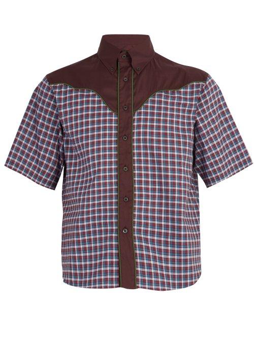 Matchesfashion.com Prada - Checked Western Cotton Shirt - Mens - Burgundy Multi