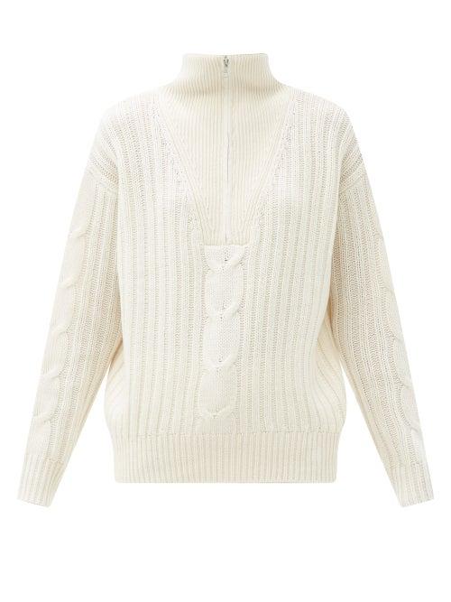 Matchesfashion.com Nili Lotan - Angela Zip-through Ribbed Cashmere Sweater - Womens - Ivory