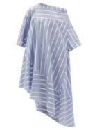 Matchesfashion.com Palmer//harding - Ribbon-stripe Off-the-shoulder Poplin Dress - Womens - Blue Multi