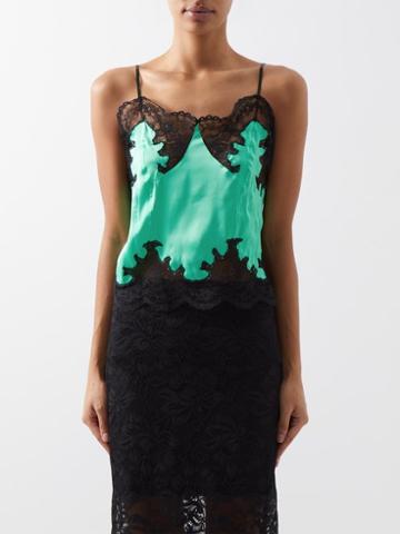 Paco Rabanne - Lace-trimmed Satin Cami Top - Womens - Bright Green