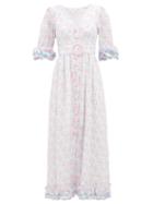 Matchesfashion.com Gl Hrgel - Ruffled Sleeve Floral-print Linen Dress - Womens - Pink Multi