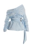 Matchesfashion.com Isa Arfen - Asymmetric Ruched Cotton Wrap Top - Womens - Light Blue