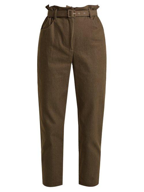 Matchesfashion.com Isa Arfen - Paperbag Waist Broderie Anglaise Trimmed Trousers - Womens - Khaki