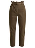 Matchesfashion.com Isa Arfen - Paperbag Waist Broderie Anglaise Trimmed Trousers - Womens - Khaki