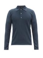 Matchesfashion.com Dunhill - Ribbed-knit Silk Polo Shirt - Mens - Blue