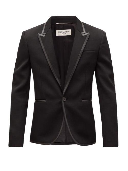 Matchesfashion.com Saint Laurent - Leather-trimmed Single-breasted Wool Blazer - Mens - Black