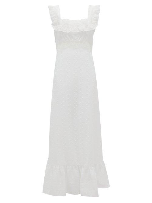 Matchesfashion.com Loretta Caponi - Margherita Ruffled Cotton Broderie-anglaise Dress - Womens - White