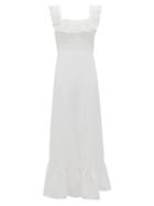 Matchesfashion.com Loretta Caponi - Margherita Ruffled Cotton Broderie-anglaise Dress - Womens - White