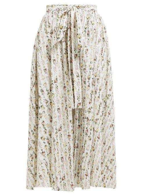 Matchesfashion.com Emilia Wickstead - Evelyn Floral Print Cotton Blend Wrap Skirt - Womens - Ivory Multi
