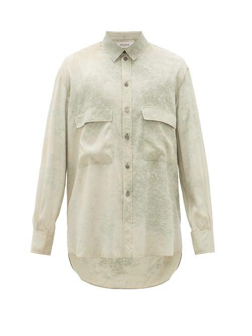 Matchesfashion.com Rochas - Detachable-collar Tie-dye Silk Shirt - Mens - Light Green