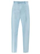 Alexander Mcqueen - Pleated Panama-cotton Suit Trousers - Mens - Light Blue