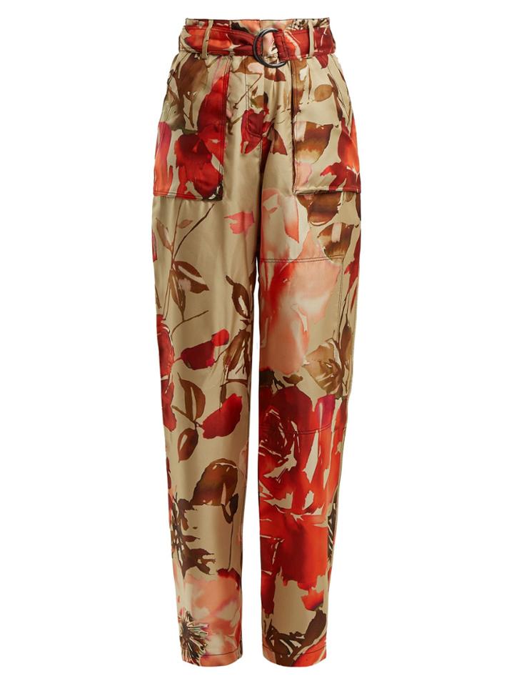 By. Bonnie Young Rose-print High-rise Silk Trousers