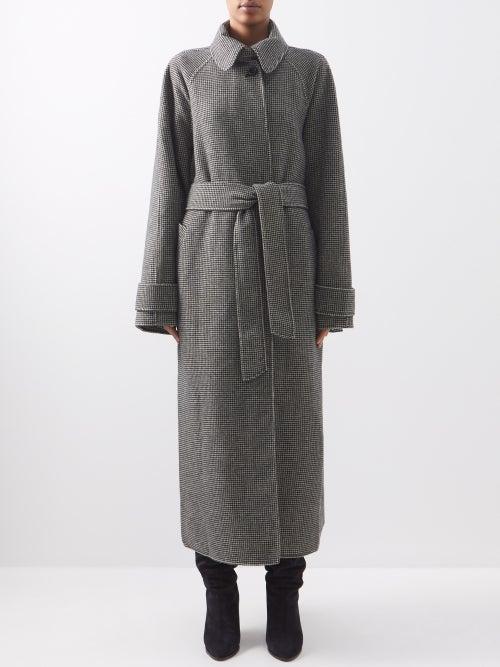 Raey - Belted Raglan-sleeve Puppytooth-wool Coat - Womens - Black Multi