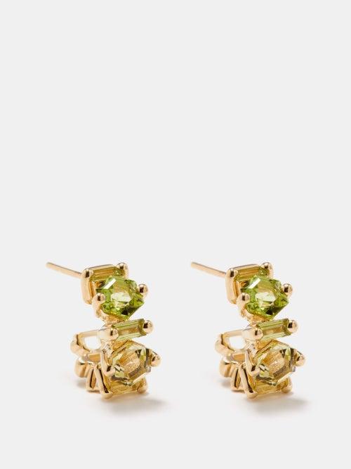Suzanne Kalan - Peridot, Quartz & 14kt Gold Hoop Earrings - Womens - Green Multi