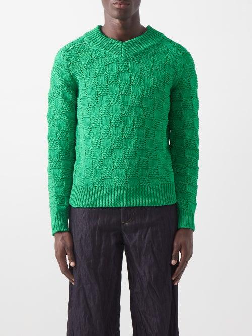Bottega Veneta - Intrecciato-effect V-neck Sweater - Mens - Green