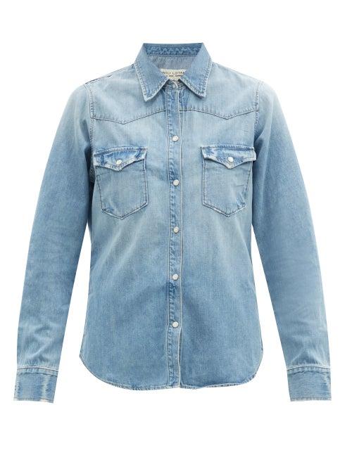 Matchesfashion.com Nili Lotan - Travis Patch-pocket Denim Shirt - Womens - Light Blue