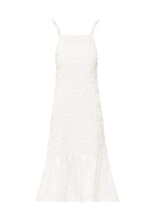 Matchesfashion.com Jil Sander - Pintucked Linen-canvas Midi Dress - Womens - Ivory