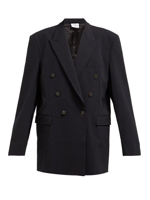 Matchesfashion.com Vetements - Slit Sleeve Double Breasted Wool Blend Blazer - Womens - Navy