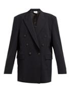 Matchesfashion.com Vetements - Slit Sleeve Double Breasted Wool Blend Blazer - Womens - Navy