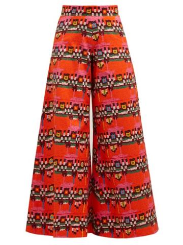 Matchesfashion.com Rianna + Nina - Carnaval Geometric Print Cotton Wide Leg Trousers - Womens - Red Multi